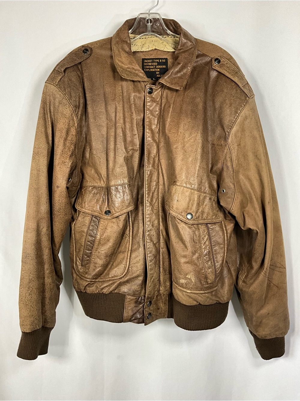 Adler Jacket Size L Brown Vintage Distressed Leather Bomber Jacket Map Designed
